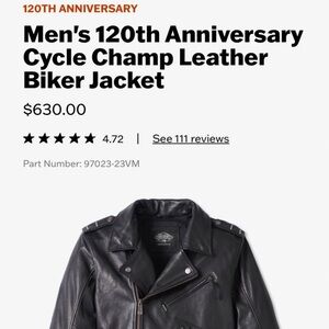 Men’s 120th Anniversary Cycle Champ Leather Biker Jacket 3XL